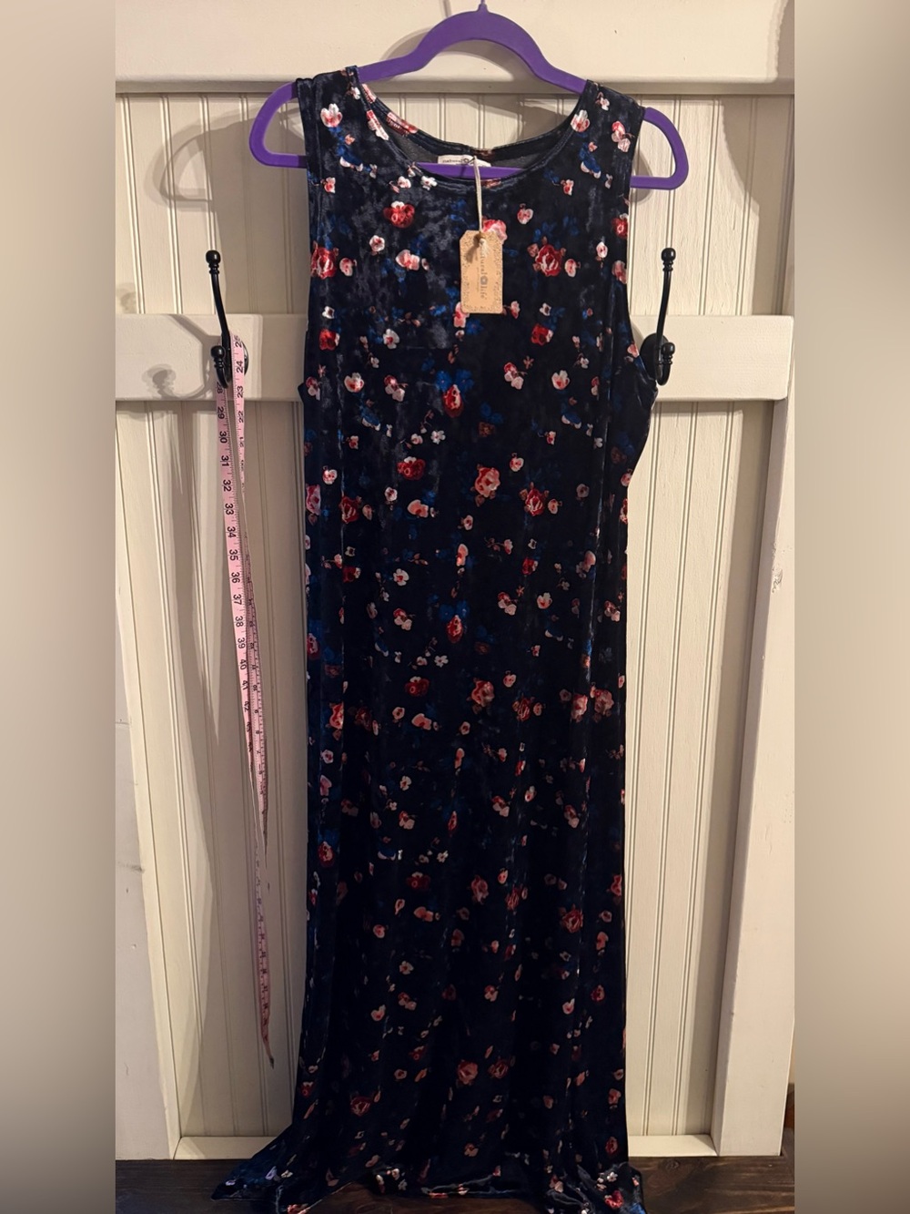 Women’s Natural Life Navy Floral Velvet Sleeveless Maxi Dress